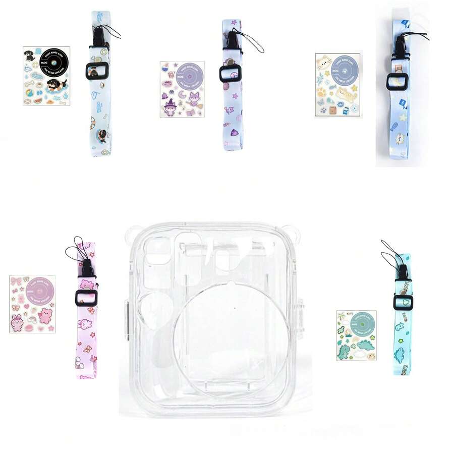 Camera Protective Case Set For In-Stax Mini 13, Transparent Crystal Protective Cover, Anti-Drop Clear Shell With Back Pocket + Crossbody Strap, PVC Material, Non-Yellowing, Anti-Friction, Camera Photography Accessories, Multiple Colors Available, Instant Camera Protective Case - View 1