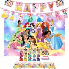 Princess-Themed Birthday Party Decoration Set Banner, Backdrop, Cake Toppers, Tablecloth, Girs Princess Birthday Supplies, Themed Party - Multicolor - View 8