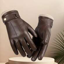 Men's Winter Thermal Touchscreen Gloves, Soft Full‑Finger Lamb Leather With Adjustable Wristband, Brown Cold Weather Gloves, Durable Stylish Leather G - Black - View 8
