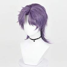 Purple Short Straight Synthetic Men Middle Part Wigs Anime Game Cosplay Fluffy Wig Heat Resistant For Daily Party, Halloween - Purple - View 5