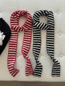 1pc Thin Plush Striped Scarf, Soft Fuzzy Neck Warmer, Suitable For Daily & Party Wear, Women's Christmas Gift, Decorative Neck Accessory - Multicolor - View 3