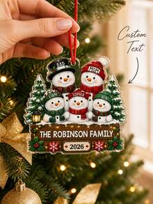 1pc Personalized Snowman Family Christmas Ornament, Customized Name Christmas Tree Decoration, 5-Person Family Holiday Keepsake, 2026 Snowman Gift, Christmas Gift - Multicolor - View 1