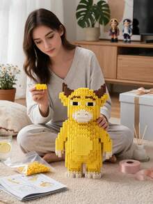 5800pcs Mini Particle Building Block Set, 2‑Styles Cartoon Bull & Unicorn Rocking Horse DIY Assembly Desk Ornament, Stress‑Relief Art Decor, Ideal Gift For Birthday & Holiday Home Tabletop Display - Multicolor - View 3