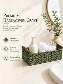 Forest Style Paper Rope Woven Solid Wood Handle Storage Basket, Bathroom Toilet Countertop Care Storage Box, Desktop Soft Decor Tray, Shelf Storage Basket, Multi-Functional Storage Basket, Suitable For Bathroom, Living Room, Bedroom And Office - Multicolor - View 8