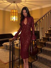 Autumn/Winter Elegant Fashion Sexy Party Romantic Date Charming Red Cheongsam Style Dress - Burgundy - View 1