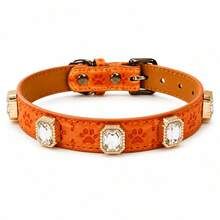 1pc Non-Choke Pet Dog Collar, Customized Pattern With Rhinestone Inlay, Suitable For Small And Large Dogs And Cats, Cat Leash, Leather Collar - Multicolor - View 15