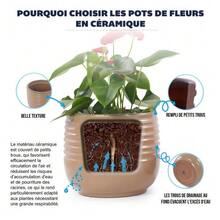 Single Handmade Ceramic Plant Pot (Ø 20 Cm), Glossy Light Brown With Horizontal Wave-Ribbed Structure, Breathable, Frost-Resistant, With Drainage Holes For Small Indoor And Windowsill Plants - Light Brown - View 7
