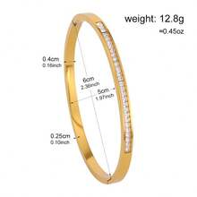 1/3pcs Stainless Steel 18K Gold Plated Heart Rhinestone Bangle Bracelet Set, 14K Gold Copper Inlaid Cubic Zirconia Open Cuff Bracelet, Fashionable Women Daily Wear, Holiday Gift - Gold - View 7
