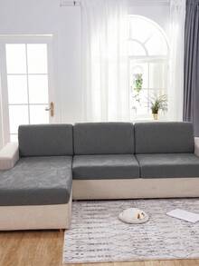 1pc Dark Gray Jacquard Sofa Cover, Non-Slip Elastic Sofa Slipcover, Removable And Washable Sofa Protector, Suitable For L-Shaped Sofa And 1/2/3/4 Seater Sofa, All Season Universal - Dark Grey - View 8