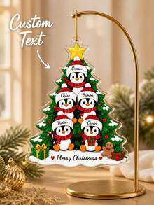 1pc Personalized Penguin Family Decor, Customized Name Christmas Gift, 5-Person Family Keepsake, Winter Holiday Tree Ornament, Christmas Tree Decoration, Christmas Gift - Green - View 3