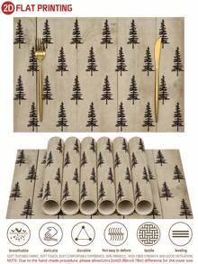 1/4p/6pcs Christmas Table Decor Placemats With Pine Tree Elements, Heat Resistant Faux Linen Polyester Fiber Material, Rectangular Washable Table Mats, Suitable For Home Dinner, Coffee Table, Durable Kitchen And Dining Room Decoration, Party And Scene Decor, Home Decor - Multicolor - View 4