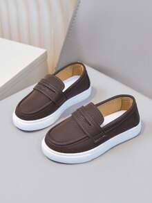 Children's Slip-On Loafers With Buckle Decor, Soft Sole Anti-Slip, Unisex Casual Shoes For Spring And Autumn - Brown - View 3