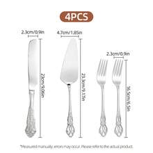2/4-Piece Vintage Gold Cake Cutting Set, Stainless Steel Dessert Knife, Cake Server & Forks With Embossed Floral Handles, Elegant Pastry Serving Tools For Birthday Parties & Tea Time - View 12