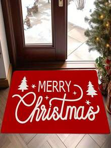 1pc Merry Christmas Door Mat - Red Holiday Entrance Rug, Elegant Letter Design, Machine Washable, Crystal Velvet Material Carpet, Perfect Christmas Home Decor, Suitable For Living Room Sofa, Bedside, Kitchen, Hallway, Living Room, Bathroom, Bedroom, Holiday Decoration, Christmas Decorative Rug - A - View 1