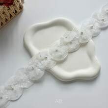 Bahan Bordir Aplikasi untuk Hiasan Rambut Buatan Tangan DIY Berbentuk Kipas Jala Halus dengan Hiasan Renda Mutiara, Bordir untuk Garis Leher dan Ujung Bawah. - Tipe A - View 3