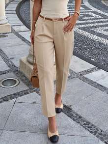 Spring Summer Autumn Khaki Straight Leg Casual Long Pants Commute Office Style Daily - Apricot - View 7
