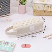 Tempat Pensil Dua Lapis Gaya Korea Minimalis Kapasitas Besar Ritsleting Ganda Tas Alat Tulis Portabel untuk Pelajar, Tempat Pensil Kain Oxford Kreatif untuk Kembali ke Sekolah dengan Pegangan - Berbagai gaya - View 13