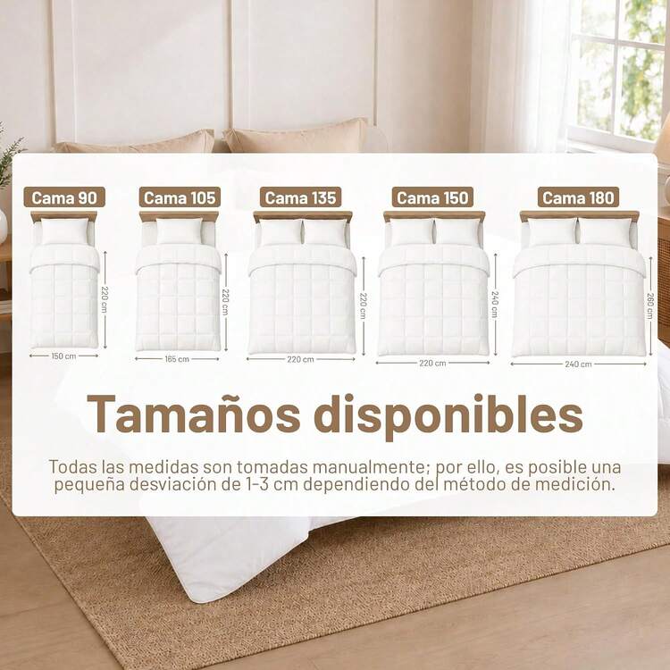Shoppe house - Edredón de Fibra 170/300 gr/m2 - Edredón Relleno Nórdica Reversible de Dos Colores, Suave, Transpirable, Ligera, 100% Poliérster - 170gr/M² - Blanco - Ver 2