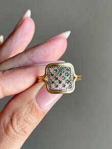ZHIXUN 1pc Vintage Elegant Inlaid Synthetic Zirconia Dual-Color Hollow Pattern Women's Ring, Versatile Accessory For Daily Wear, Dating, Party, Banquet - Ring - View 9