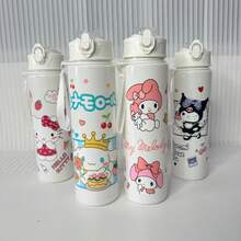 SANRIO 5PCS Cute Cartoon Water Cups, Leak-Proof Plastic Sports Water Bottle, Cute Personalized Gift, Suitable For Outdoor Hiking, School, Office, Perfect Gift - Multicolor - View 1