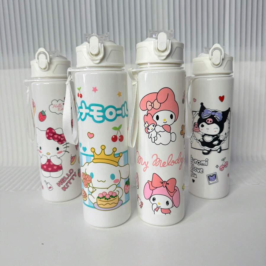 SANRIO 5PCS Cute Cartoon Water Cups, Leak-Proof Plastic Sports Water Bottle, Cute Personalized Gift, Suitable For Outdoor Hiking, School, Office, Perfect Gift - Multicolor - View 1