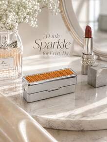 1pc 2-In-1 Storage & Makeup Mirror, Luxury Full Rhinestone Metal Rectangular Compact Mirror With Flocked Lining, Portable Small Mirror For Girls' Daily Commute And Touch-Ups, Christmas Valentine's Day Birthday Gift - Multicolor - View 12
