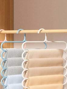 1/4/6pcs Pink Multi-Functional 5-Tier Pants Rack, Plastic 5-Tier Scarf Rack, Closet Hanging Pants Rack, Hanger, Scarf & Tie Hook - Multicolor - View 8