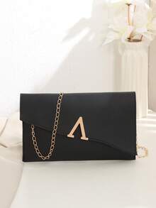 優雅極簡黑色信封手拿包，附金屬鏈條肩帶，適合宴會、婚禮、派對、舞會 - 黑色 - 查看 3