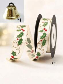 1pc Vintage Holly Print Fabric Ribbon, Suitable For Gift Wrapping, Holiday Party Celebration Bow Decoration, Also Can Be Used For Sewing DIY Handmade Crafts - Multicolor - View 10
