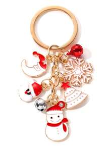 1pc Cute Star Santa Claus Deer Head Snowflake Bell Oil Drop Alloy Keychain, Beautiful Exquisite Christmas Theme Fashion Pendant, Christmas Gift For Friends And Family - Multicolor - View 6