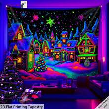 Christmas Town Snow Scene Tapestry, Winter Wonderland Landscape Background, New Year Wall Decor Hanging Painting - Christmas Town - View 7