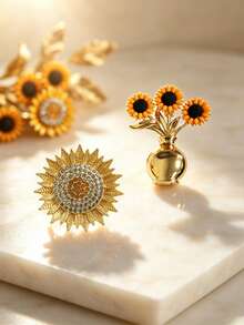 Vintage Gold Metal Sunflower Brooch, Women's Multi-Functional Clothing Accessory, Daily Commute Party Supplies, Holiday Gift - Gold - View 11