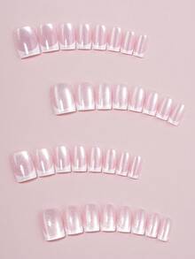 32-Piece Square Press-On Nails: Long-Lasting French Manicure Style With A Cat-Eye Effect-An Essential Nail Accessory For Parties, Gatherings, And Everyday Wear. - Multicolor - View 2