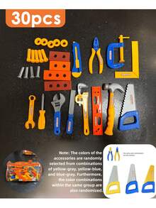 Kids Pretend Play Construction Tool Set With Storage Bag, Simulation Hammer Wrench Screwdriver Saw Repair Tool Kit, Engineer Role Play Educational Toy For Boys, Halloween Gift - Multicolor - View 4