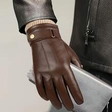 Men's Winter Thermal Touchscreen Gloves, Soft Full‑Finger Lamb Leather With Adjustable Wristband, Brown Cold Weather Gloves, Durable Stylish Leather G - Black - View 4