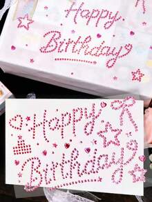 1pc Happy Birthday Pink Rhinestone English Letter Sticker Decoration Gift Wrapping Sticker Rhinestone Material Pack, Creative Sticker For Gift Wrapping And Gifting - Multi-color - View 1