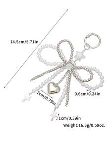 Girls Faux Pearl Bow Keychain, White Ribbon/Silver Heart & Star Rhinestone Charm Key Ring, Sweet Y2K Aesthetic Bag Pendant Accessories For Youth - Multicolor - View 4