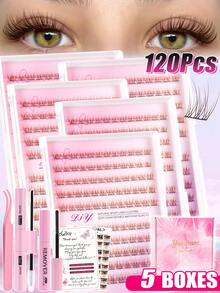 MEM 120-Piece Set Of D-Curl Brown Cluster Lashes (Includes Glue, Remover, And Tweezers) – Voluminous, Lightweight, Soft, And Fluffy; Perfect For Glamorous Looks; Essential DIY Tool For Home Application; Suitable For Travel, Halloween, And Daily Use. - Brown - View 11