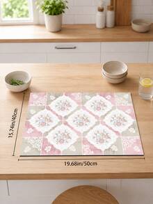 1pc, Vintage Square Pattern Printed Diatomaceous Earth Kitchen Drying Mat, Absorbent Dish Drying Mat, Coffee Machine Mat, Dishwashing Mat, Sink Mat, Kitchen Countertop Protector, Suitable For Cups, Plates, Tableware And Kitchen Decor - Multicolor - View 14