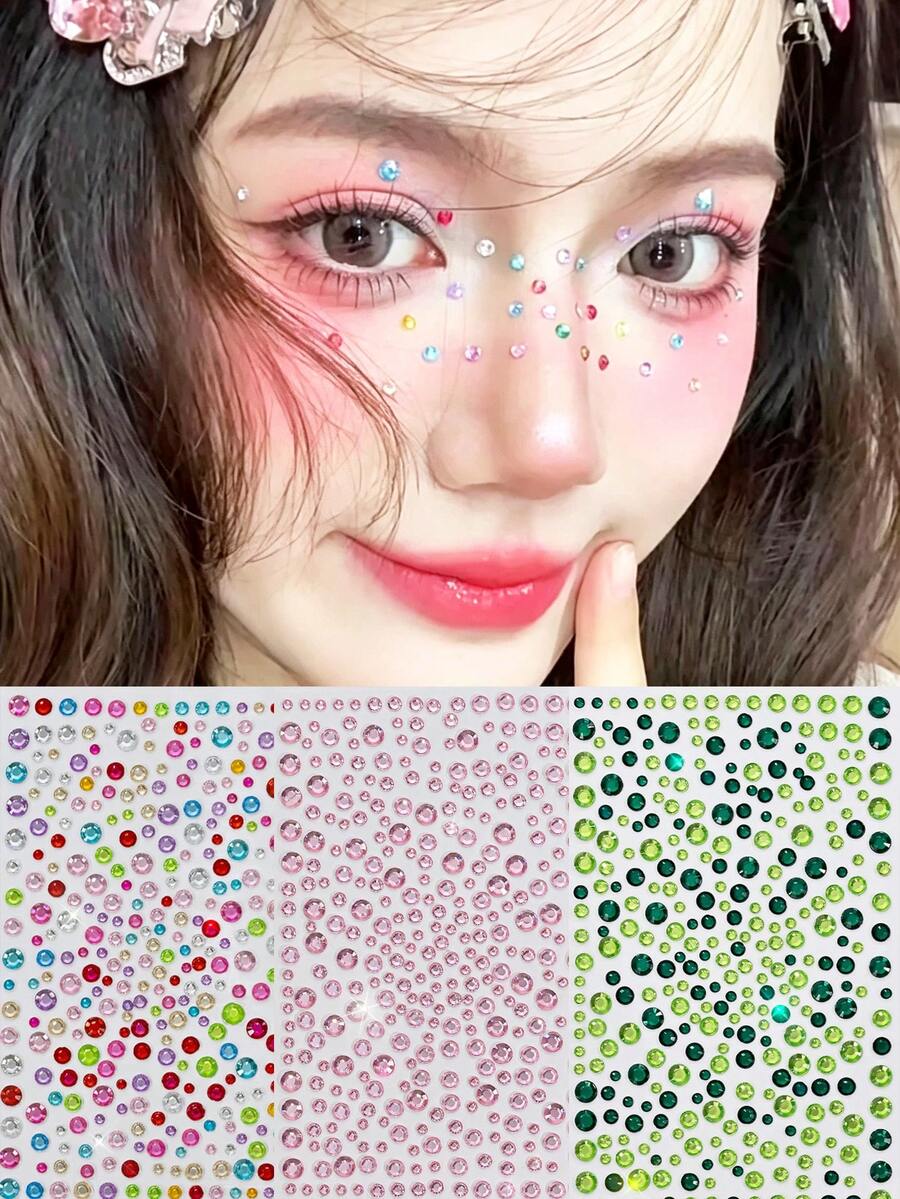 3Pcs Macaron Color Face Gem Stickers Sparkly 3D Colorful Rhinestone Self-Adhesive Face Diamond Stickers Mixed Size Crystal Jewel Sliders For Eye Face Body Makeup Nail Art Festival Party Halloween Christmas Cosplay DIY Craft Decorations