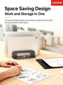 Lenovo WL02 Vertical Laptop Storage Stand, Steel & Aluminum Adjustable Width, Multi-Surface Silicone Protection, Desktop Multi-Device Organizer - View 8