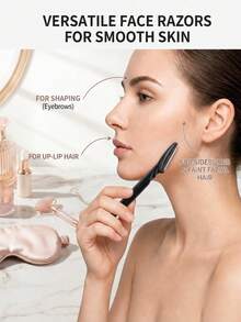 60/50/40/30/20/12/5pcs Portable Eyebrow Razors, Ergonomic Handle, Unisex Body Hair Trimmer, Anti-Scratch Blade Guard Eyebrow Shaver, Travel & Home Economic Beauty Tool, Exquisite Small Gift - Beige - View 2