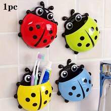 1pc Cute Ladybug Toothbrush Holder, No-Drill Wall-Mounted Draining Shelf, Fun Seven-Spot Ladybug Suction Cup Bathroom Organizer, Toothpaste And Facial Cleanser Plastic Storage Rack, Suitable For Bathroom, RV, Travel, Decorative Storage - Multicolor - View 9