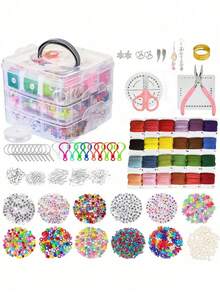 566/270pcs/3-Layer Beaded Set/17-Compartment Soft Clay Set DIY Necklace Bracelet Jewelry Keychain Craft Kit, Adjustable Letter Heart-Shaped Transparent Beads Keychain Accessories, Bracelet Beading Material Multi-Specification Set Accessories Complete Set, Birthday Party Christmas Holiday Gift - Set - View 8