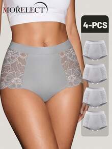 Morelect 4pcs Women's Mid-High Waist Lace Triangle Panties, Natural Fit, Breathable Soft Lightweight Daily Wear - Grey - View 2