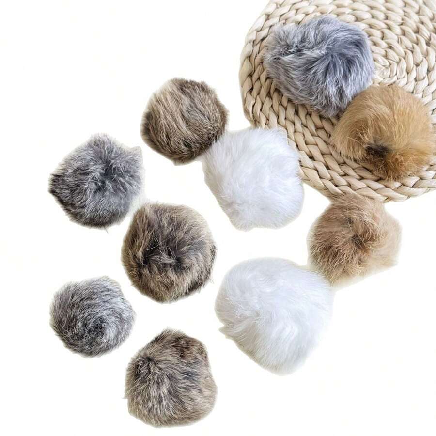 Cat Toy Rabbit Fur Ball Rabbit Fur Strip Real Rabbit Fur Teaser Ball Interactive Pet Toy Cat Teaser Stick With Built-In Catnip - Multicolor - View 1