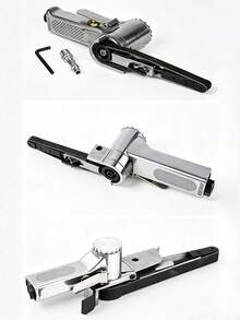 Pneumatic Belt Sander, Handheld Pneumatic Belt Polishing Machine, Adjustable Angle Grinding And Polishing Tool, Heavy Duty Pneumatic Belt Sander, Suitable For Metal Rust Removal, Weld Seam Deburring, Wood Surface Finishing And DIY Woodworking Repair Projects - Silver - View 5