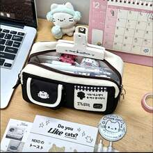 Multi‑Layer Large‑Capacity Pencil Case, Portable Zipper Pen Pouch With Front Small Pocket, Lightweight Cosmetic Makeup Storage Bag, Daily Multi‑Purpose Travel Storage Pouch, Durable Fabric Handheld Pen Bag For Office, College, Gifts - Kitten Pencil Case - View 2