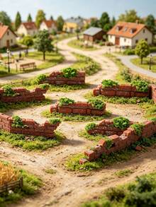 6pcs Miniature Asymmetrical Wall Model | Dollhouse Yard Decor Accessories, Mini House Scene Props, DIY Miniature Landscape Decoration, Random Style - A - View 5