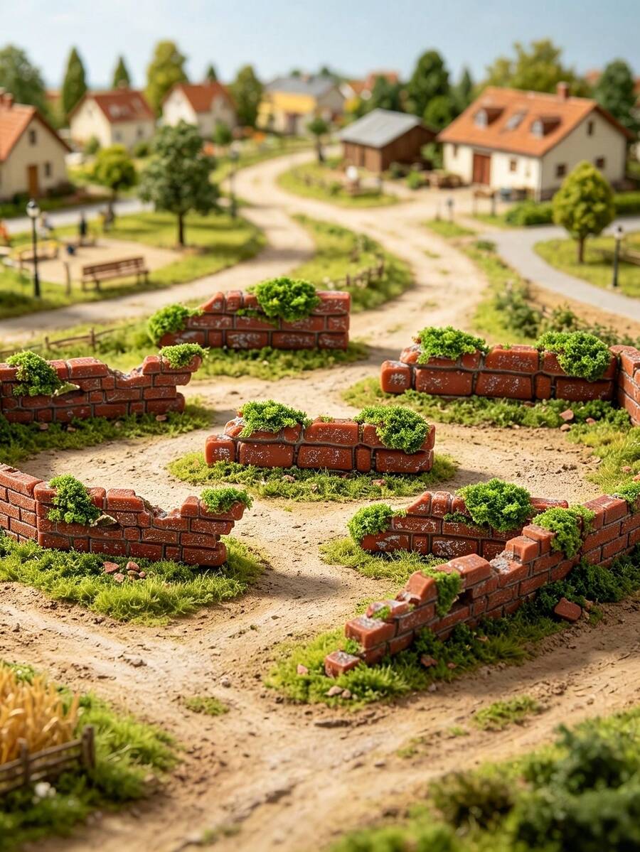 6pcs Miniature Asymmetrical Wall Model | Dollhouse Yard Decor Accessories, Mini House Scene Props, DIY Miniature Landscape Decoration, Random Style - A - View 1
